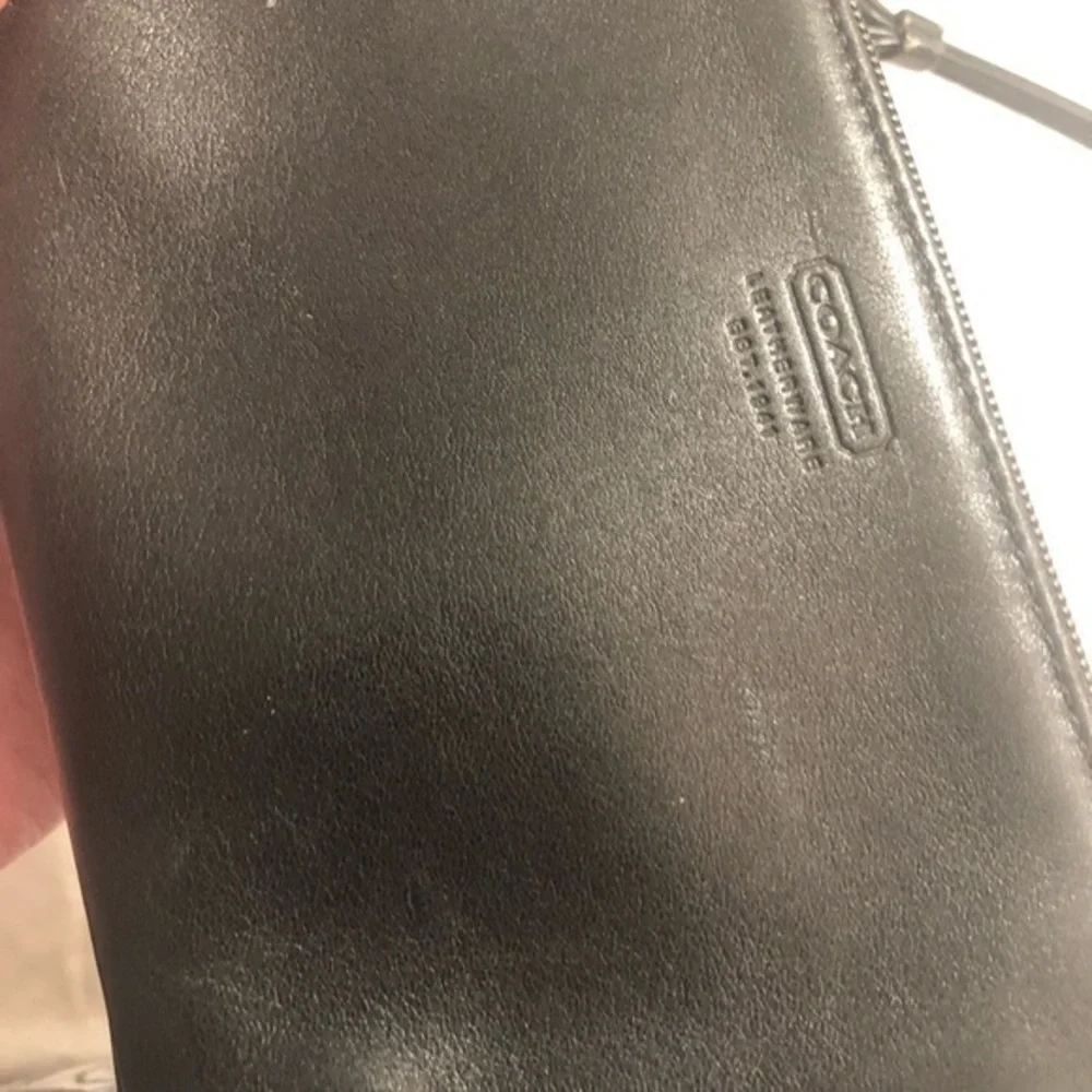 Coach black leather wristlet bag
